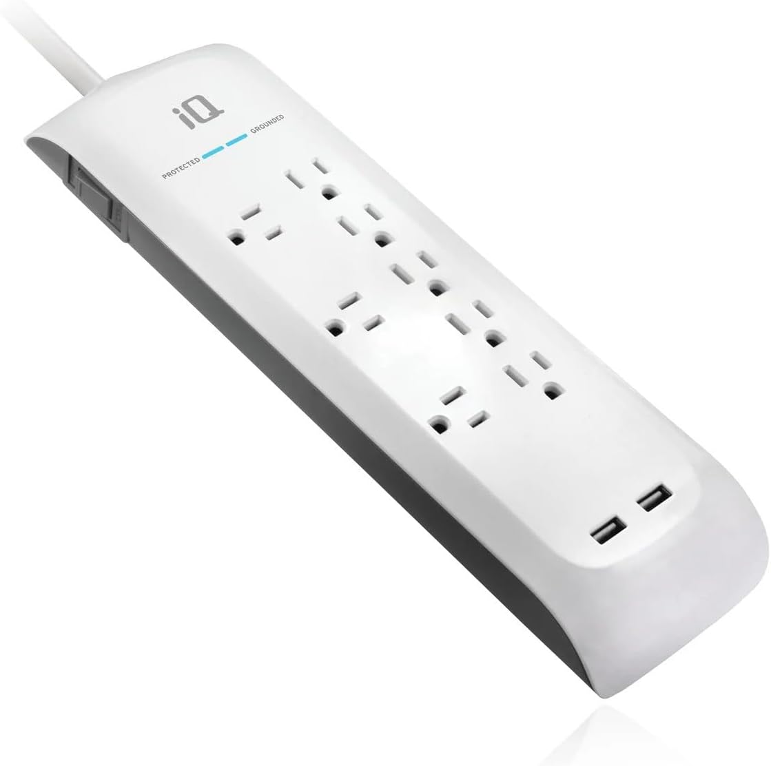 IQ PRO 8X 6ft Surge Protector Power Strip, 8 Outlets, 2 USB Ports, 400V Clamping Voltage, 125V Line Voltage, Max Spike Voltage 6KV, delivers optimal USB current automatically