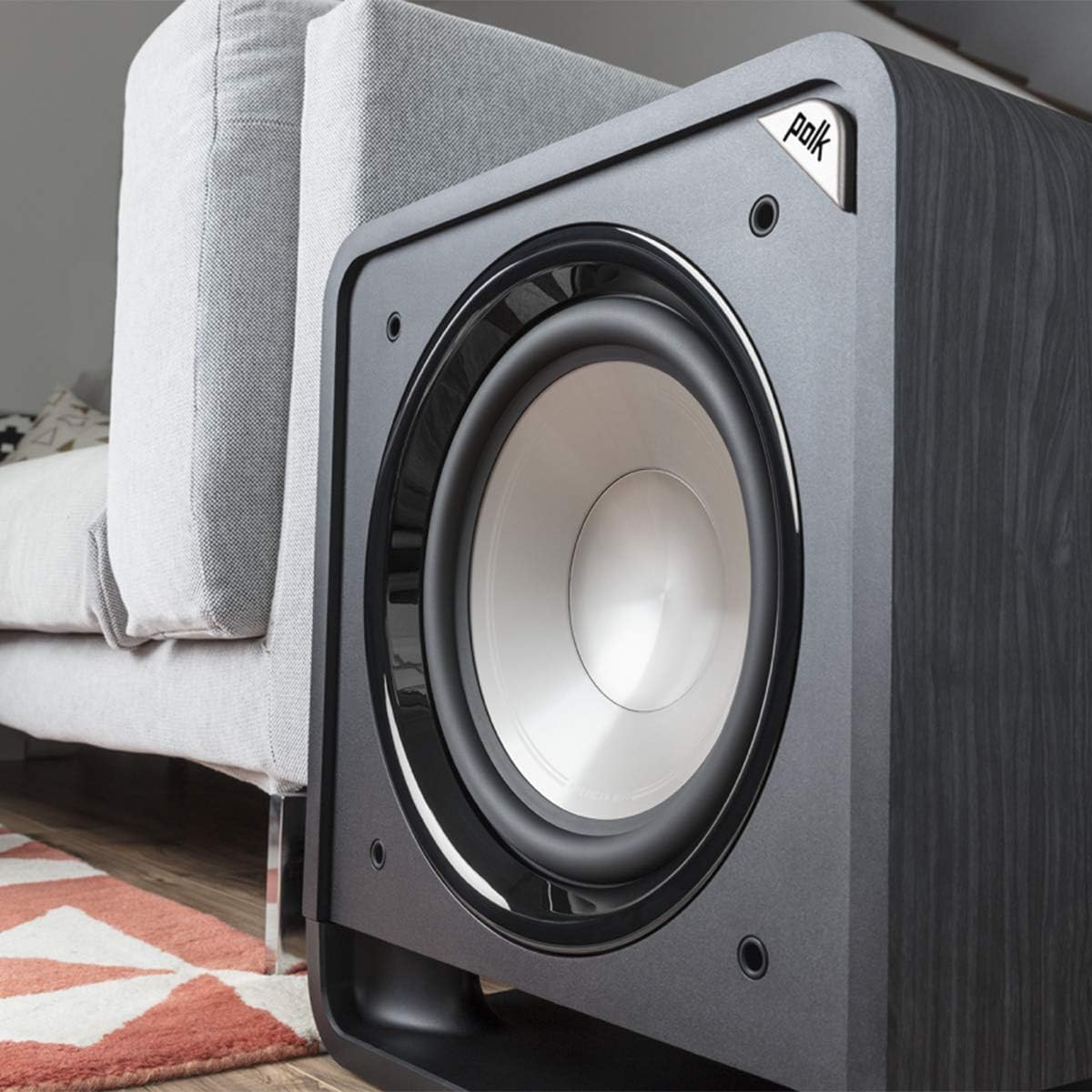 Polk Audio HTS 12 Powered Subwoofer, Power Port Technology, 12” Woofer, up to 400W Amp, Ultimate Home Theater Experience, Washed Black Walnut (Refurbished)