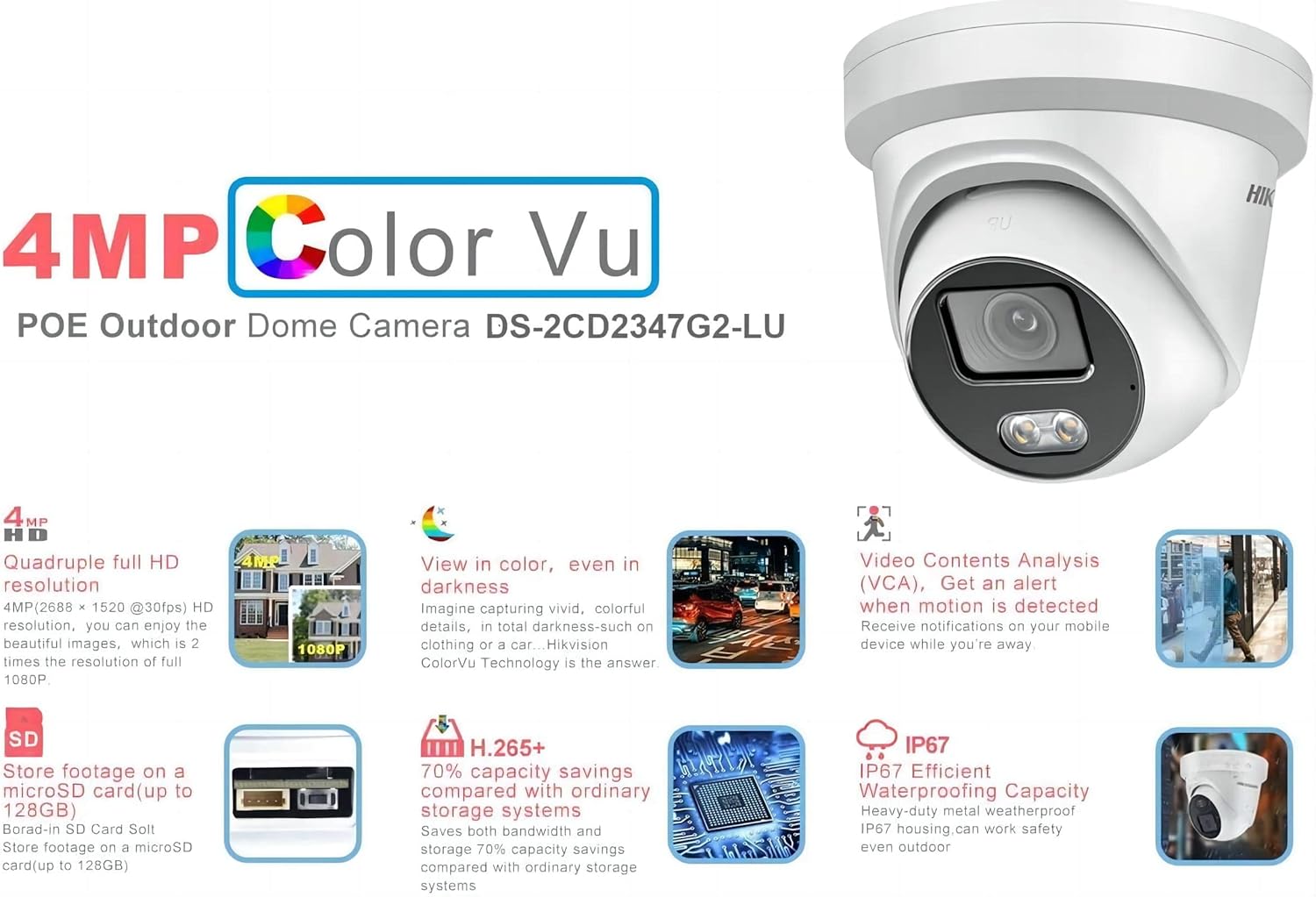 Hikvision DS-2CD2347G2-LU 4MP ColorVu Turret IP Camera (4mm Lens) (Certified Refurbished)