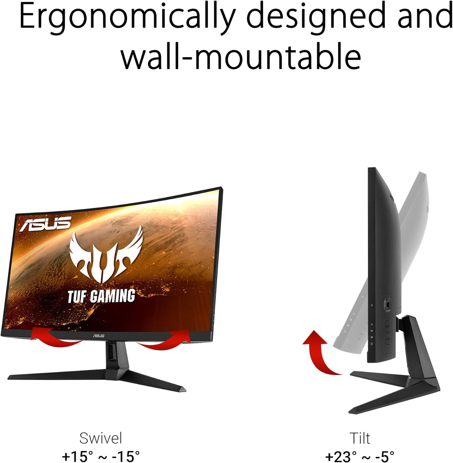 ASUS TUF Gaming VG27VH1B 27” Curved Monitor, 1080P Full HD, 165Hz (Supports 144Hz), Extreme Low Motion Blur, Adaptive-sync, FreeSync Premium, 1ms, Eye Care, HDMI D-Sub (Certified Refurbished)