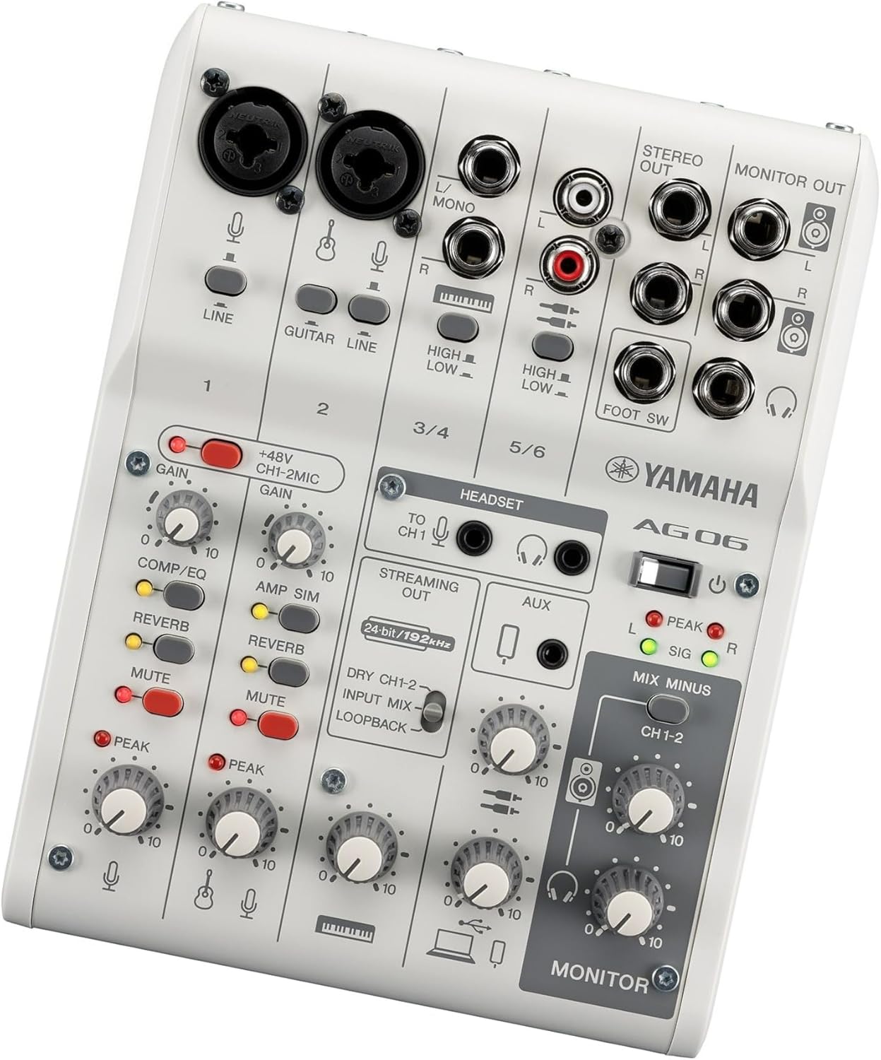 Yamaha AG06MK2 W White 6-Channel Live Streaming Loopback Mixer/USB Interface with Steinberg Software Suite (Certified Refurbished)