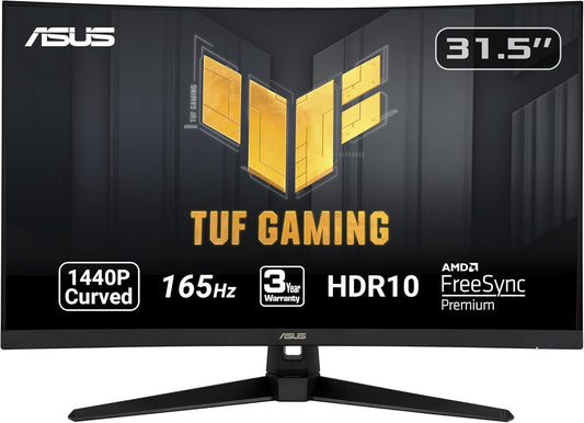ASUS TUF Gaming VG32VQ1B 31.5" Curved Monitor, WQHD (2560 x 1440), 165Hz (Supports 144Hz), 1ms, FreeSync Premium/Adaptive-sync, Extreme Low Motion Blur, HDR10, HDMI DisplayPort (Certified Refurbished)