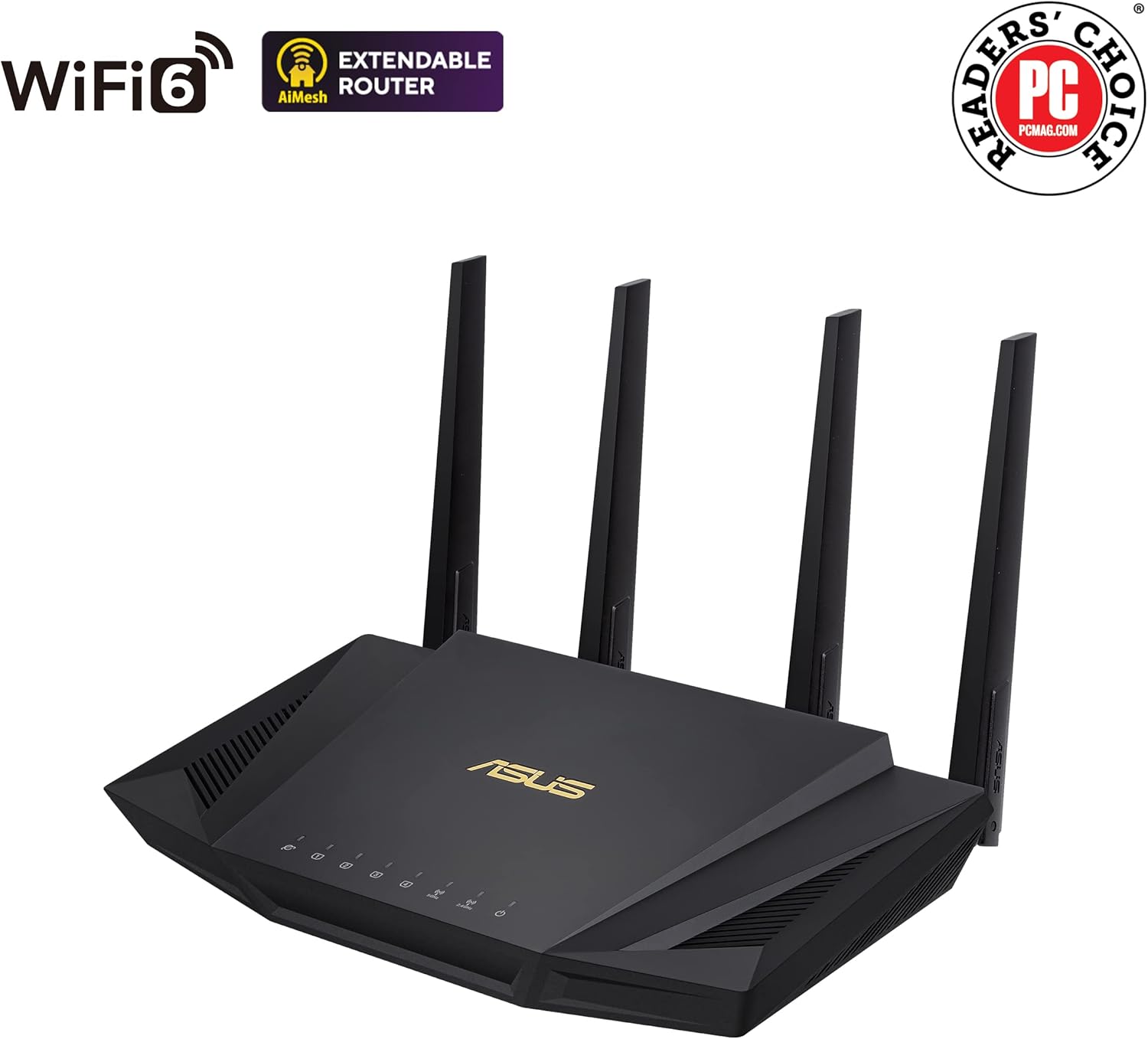 ASUS RT-AX58U Ultra-Fast Dual Band Gigabit Wireless Router - Next Gen WiFi 6, Adaptive QoS, and AiProtection by Trend Micro | 1x WAN, 4X 1G LAN, 1x USB 3.0 - AiMesh Compatible (certified Refurbished)