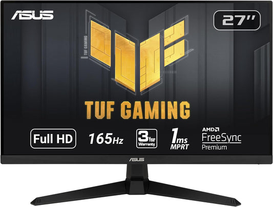ASUS TUF Gaming 27” 1080P Gaming Monitor (VG277Q1A) - Full HD, 165Hz (Supports 144Hz), 1ms, Extreme Low Motion Blur, FreeSync Premium, Shadow Boost, Eye Care, HDMI, DisplayPort, Tilt Adjustable (Certified Refurbished)