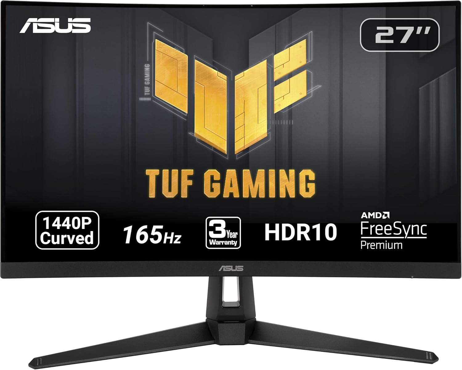 Asus TUF Gaming VG27WQ1B 27 inch Monitor | 2560 x 1440 | 165Hz, 144Hz | Extreme Low Motion Blur, HDR, Curved, FreeSync Premium | DisplayPort, HDMI | Speaker | (Certified Refurbished)