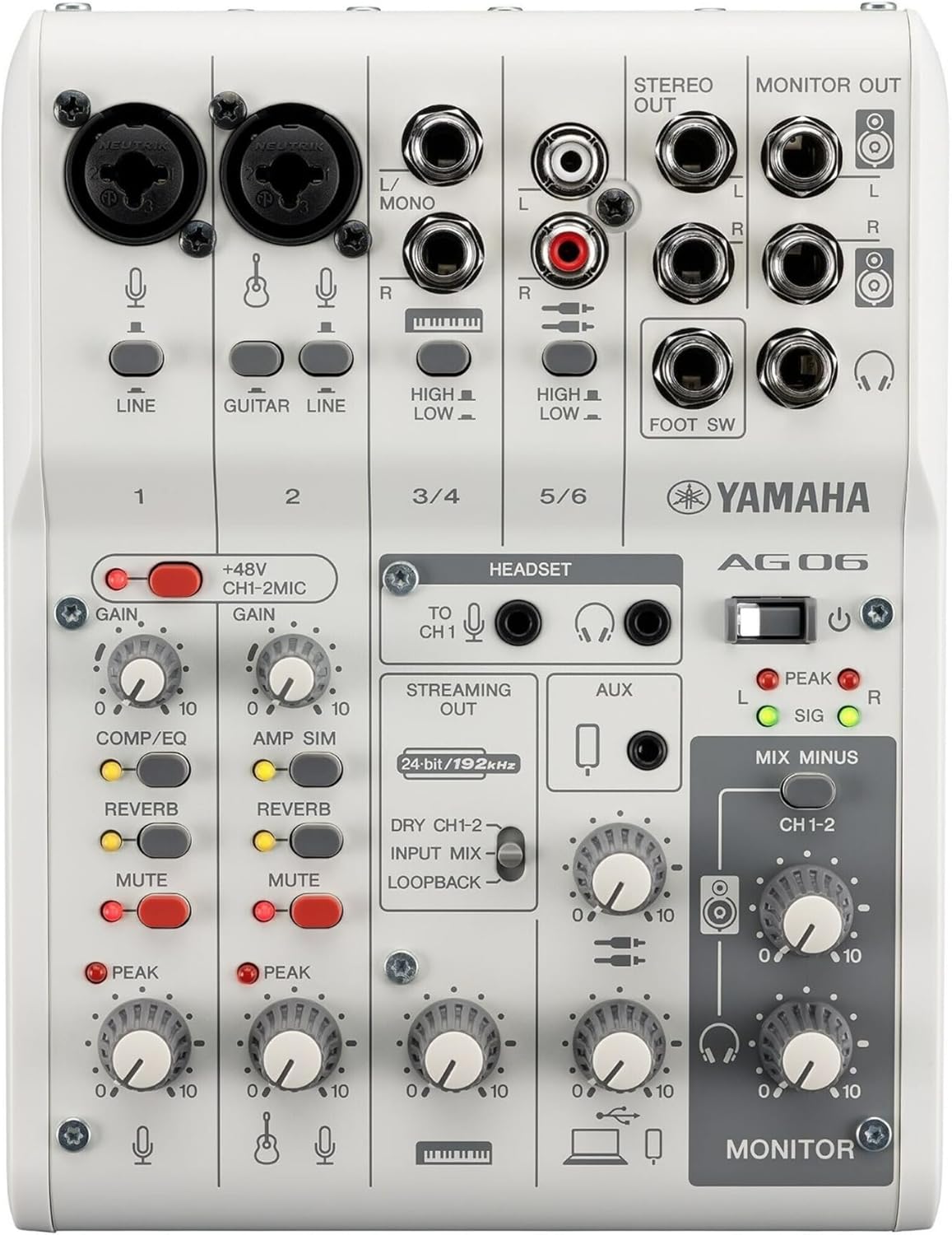 Yamaha AG06MK2 W White 6-Channel Live Streaming Loopback Mixer/USB Interface with Steinberg Software Suite (Certified Refurbished)