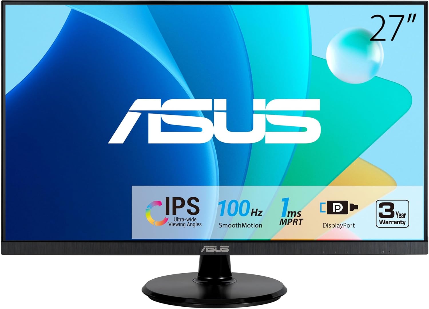 ASUS 27” 1080P Eye Care Monitor (VA27DQF) - IPS, Full HD, Frameless, 100Hz, 1ms, Adaptive-Sync, for Working and Gaming, Low Blue Light, Flicker Free, HDMI, DisplayPort (Certified Refurbished)