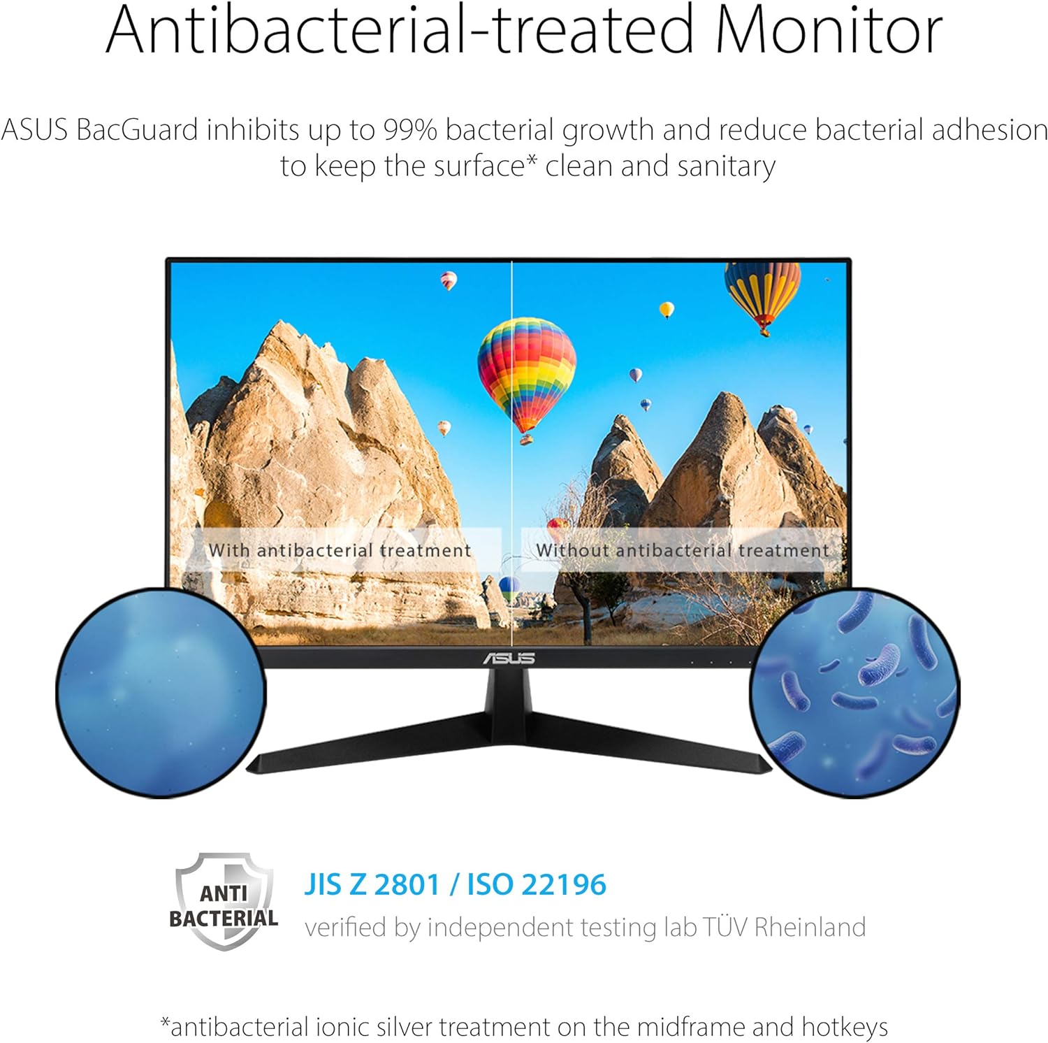 ASUS VY249HE 23.8” Eye Care Monitor, 1080P Full HD, 75Hz, IPS, Adaptive-Sync/FreeSync, Eye Care Plus, Color Augmentation, Rest Reminder, Antibacterial Surface, HDMI VGA, Frameless, VESA Wall Mountable (Certified Refurbished)