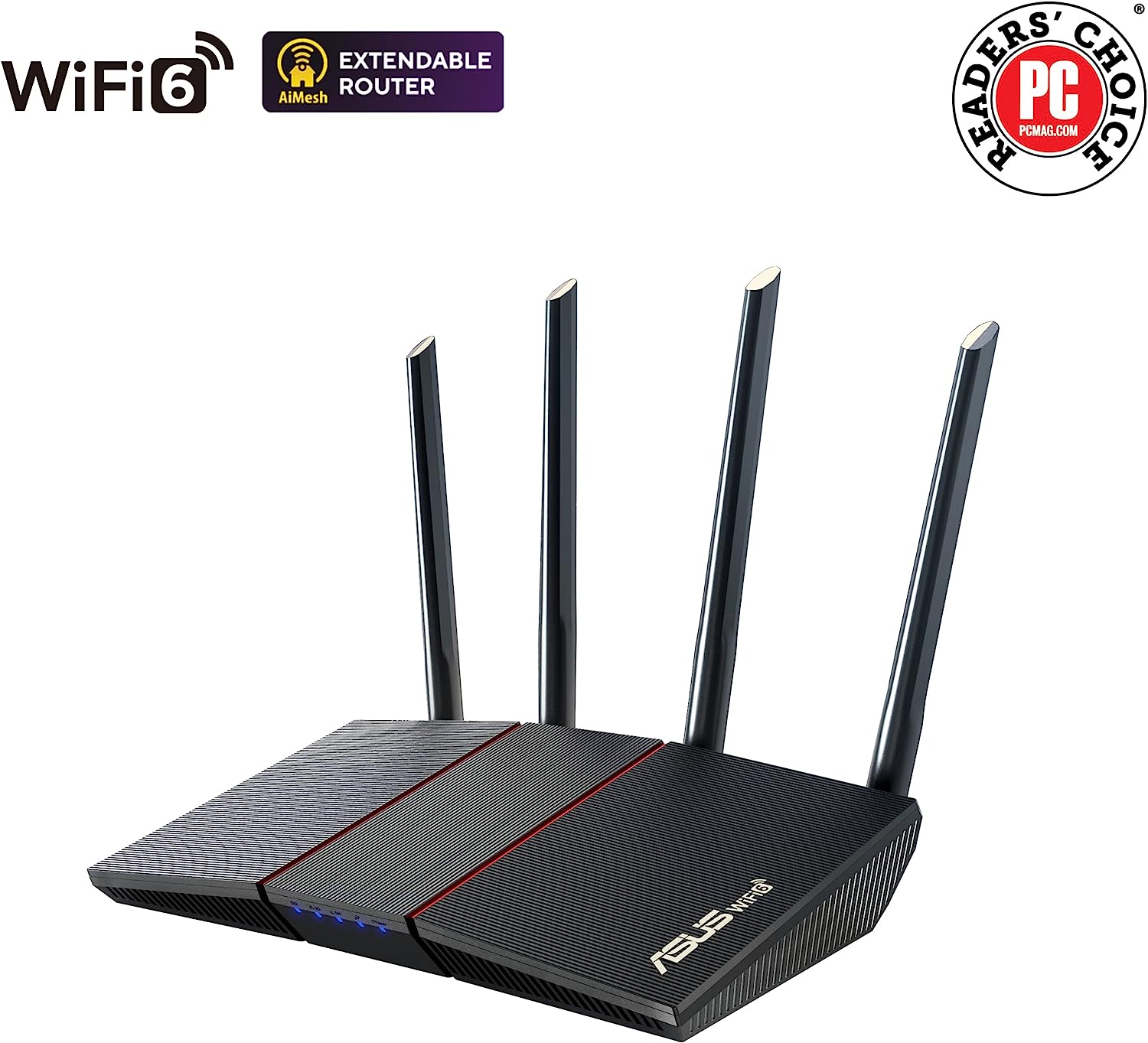 ASUS RT-AX55 (AX1800) Dual Band WiFi 6 Extendable Router, Subscription-Free Network Security, Instant Guard, Parental Controls, Built-in VPN, AiMesh Compatible, Gaming & Streaming, Smart Home (Certified Refurbished)