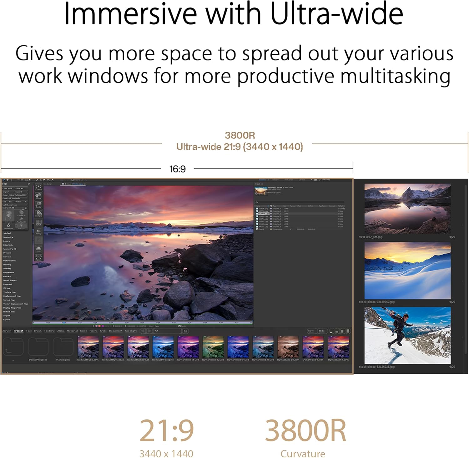 ASUS ProArt Display 34” Ultrawide Curved Professional HDR Monitor (PA34VCNV) - IPS, 21:9 3440 x 1440, 3800R Curve, 100% sRGB/Rec709, ΔE<2, Calman Verified, USB-C Docking PD 96W, RJ45(Certified Refurbished)
