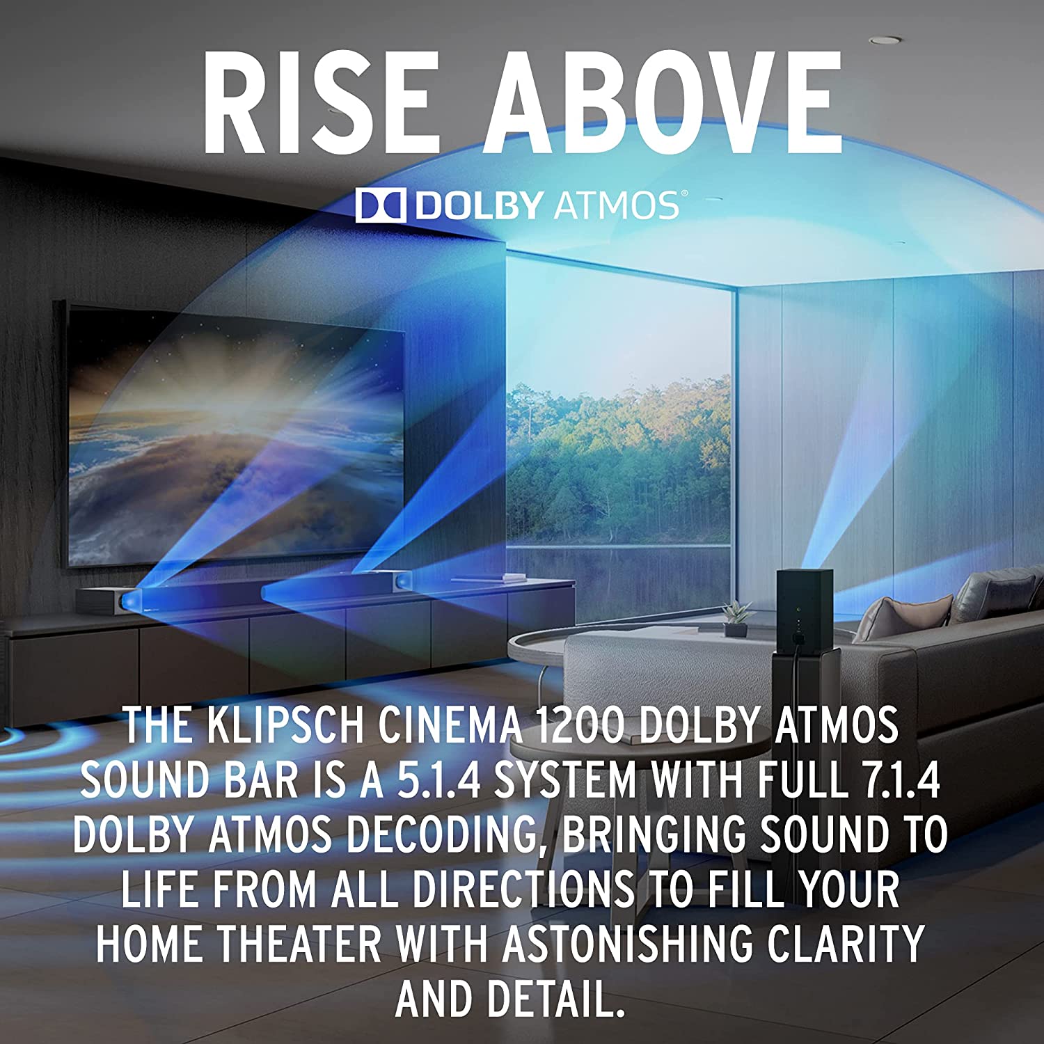 Klipsch Cinema 1200 5.1.4 Dolby Atmos Sound Bar and Surround Sound System (Certified Refurbished)