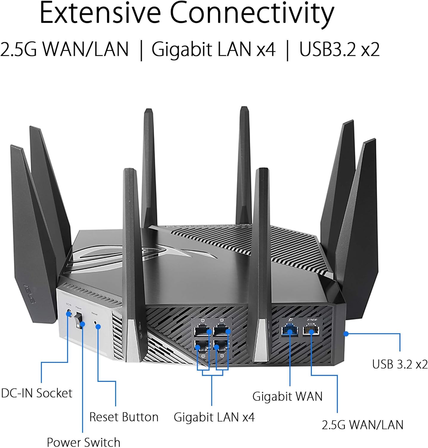 ASUS WiFi 6E Gaming Router Tri-Band 10Gigabit Wireless Router 1.8GHz Quad-Core (GT-AXE11000) (Certified Refurbished)
