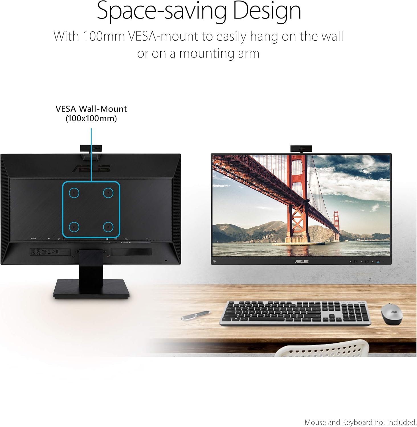 ASUS BE24EQK 23.8” Business Monitor with Webcam, 1080P Full HD IPS, Eye Care, DisplayPort HDMI, Frameless, Built-in Adjustable 2MP Webcam, Mic Array, Stereo Speaker, Video Conference (Certified Refurbished)