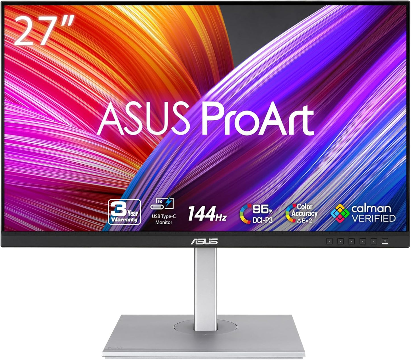 ASUS ProArt Display 27” 1440P Professional Monitor (PA278CGV) - IPS, QHD (2560 x 1440), 144Hz, 95% DCI-P3, ΔE < 2, Calman Verified, USB-C PD 90W, FreeSync Premium, DisplayHDR 400, Height Adjustable (Certified Refurbished)