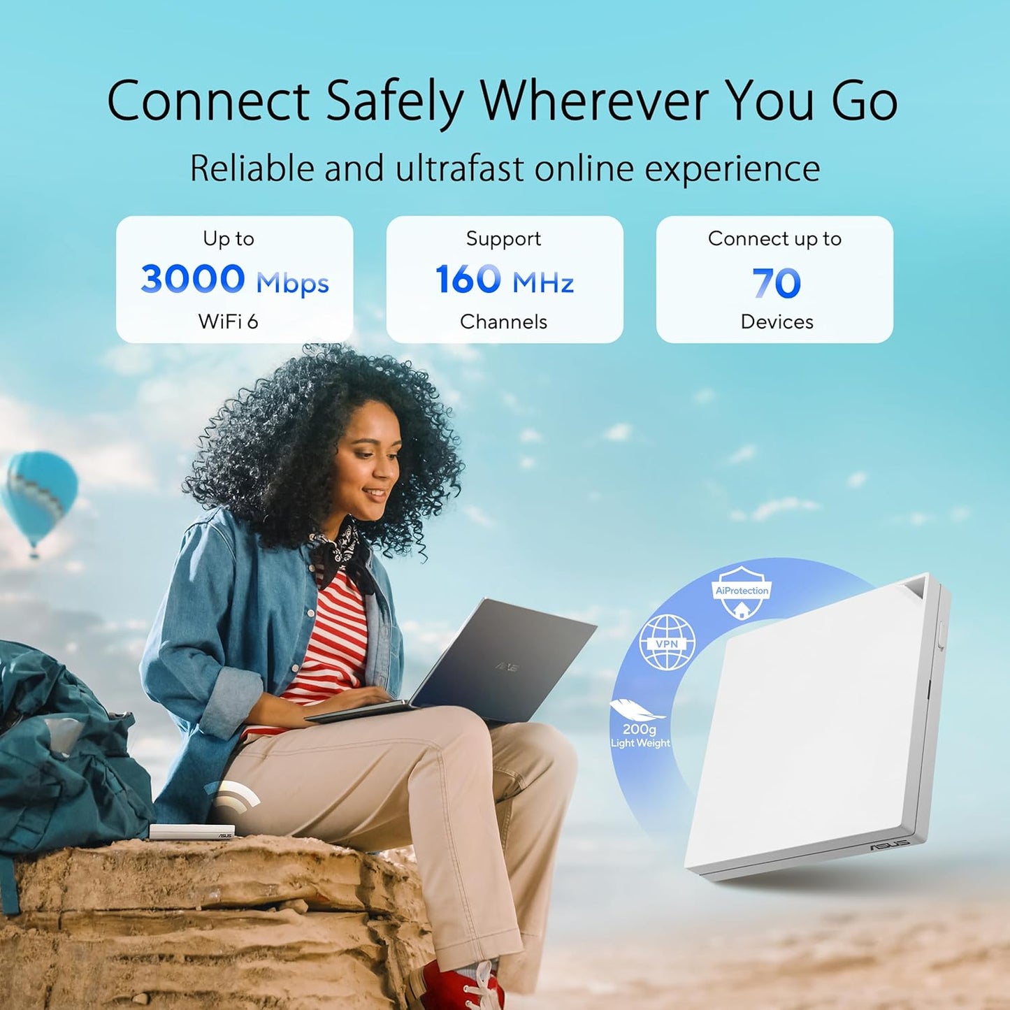 ASUS RT-AX57 GO - AX3000 Dual Band WiFi 6 (802.11ax) Travel Router, Support 4G/5G Mobile tethering&Public WiFi (WISP) Mode, Subscription-Free Network Security, VPN Features, AiMesh, Guest Portal (Certified Refurbished)
