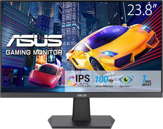 ASUS 24” (23.8-inch viewable) 1080P Eye Care Monitor (VA24EHF) - IPS, Full HD, Frameless, 100Hz, 1ms, Adaptive-Sync, for Working and Gaming, Low Blue Light, HDMI, VESA Mountable, Tilt (Certified Refurbished)