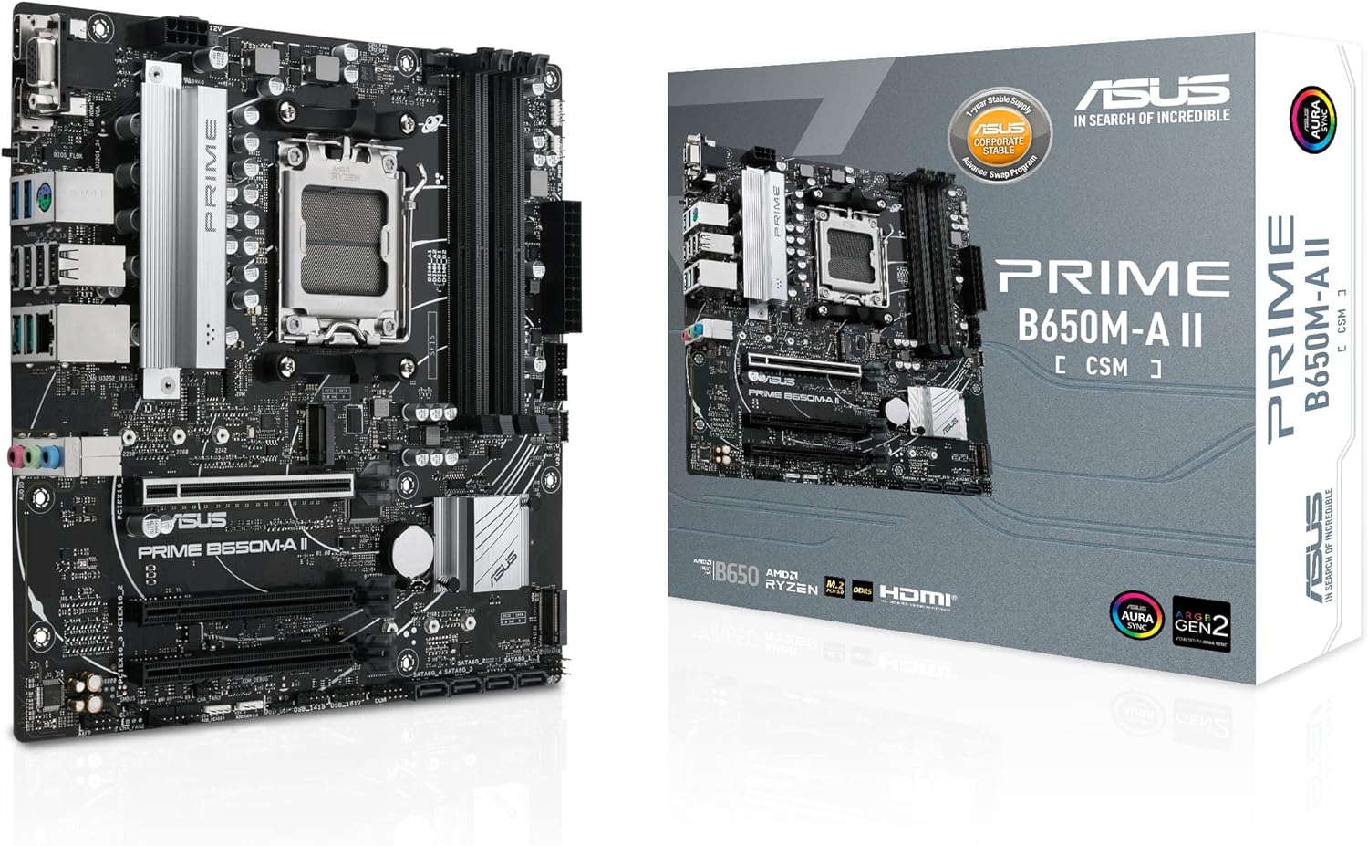 ASUS PRIME B650M-A II-CSM Micro-ATX commercial motherboard,DDR5 6400+(OC),PCIe 5.0 M.2 support,Realtek 2.5Gb LAN,DisplayPort,VGA,HDMI, USB 3.2 Gen 2 ports (Certified Refurbished)