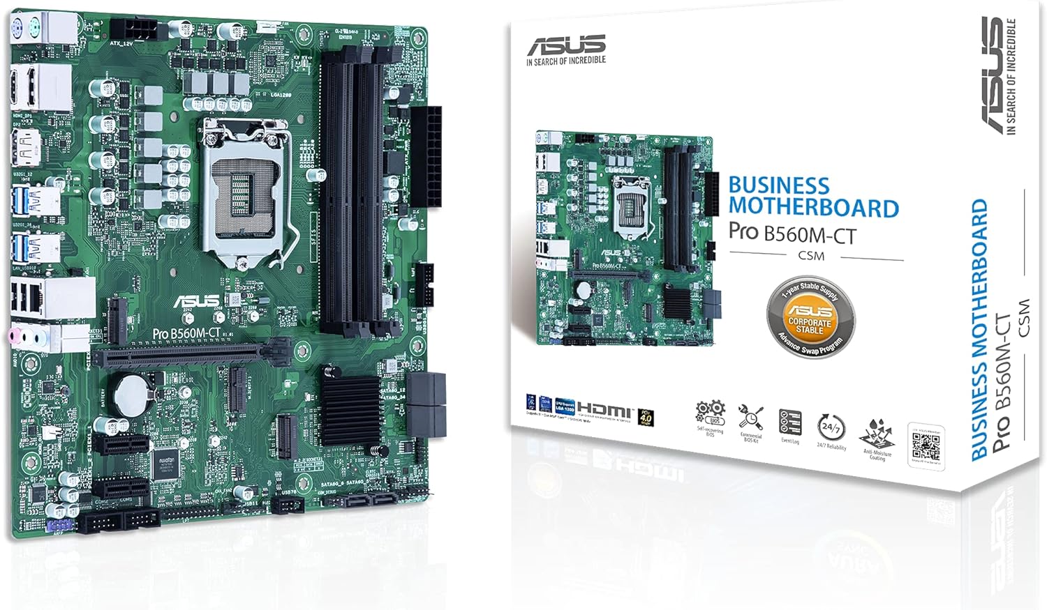 ASUS Pro-B560M-CT/CSM LGA1200 (Intel 10th&11th Gen) mATX Commerical Motherboard (Certified Refurbished)