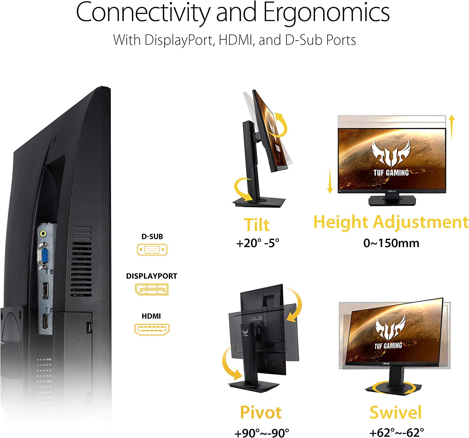 ASUS TUF Gaming VG249Q 23.8” Monitor 144Hz Full HD (1920 x 1080) 1ms IPS ELMB FreeSync Eye Care DisplayPort HDMI D-Sub (Certified Refurbished)