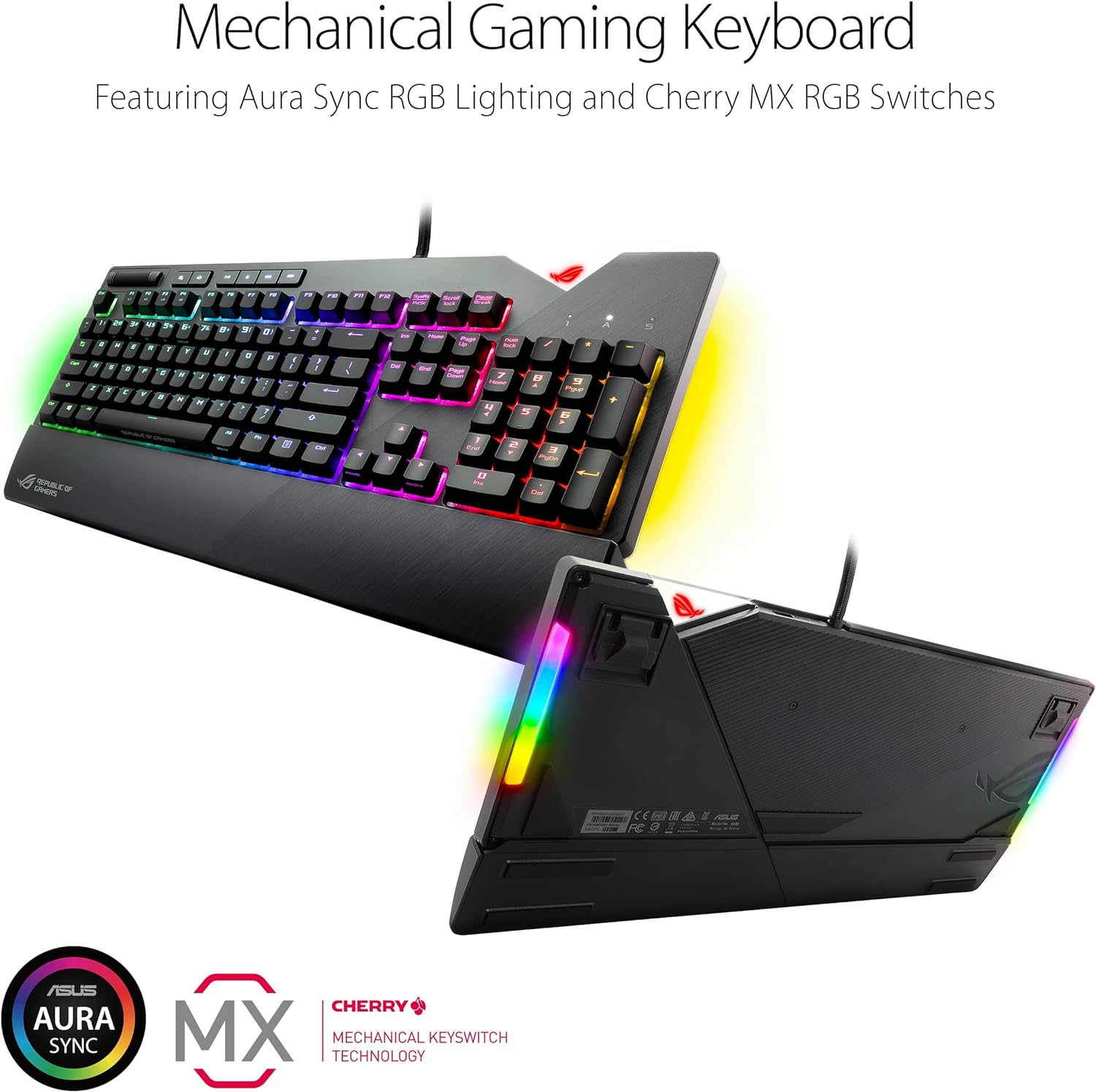 ASUS ROG Strix Flare (Cherry MX Red) Aura Sync RGB Mechanical Gaming Keyboard with Switches, Customizable Badge, USB Pass Through and Media Controls (Certified Refurbished)
