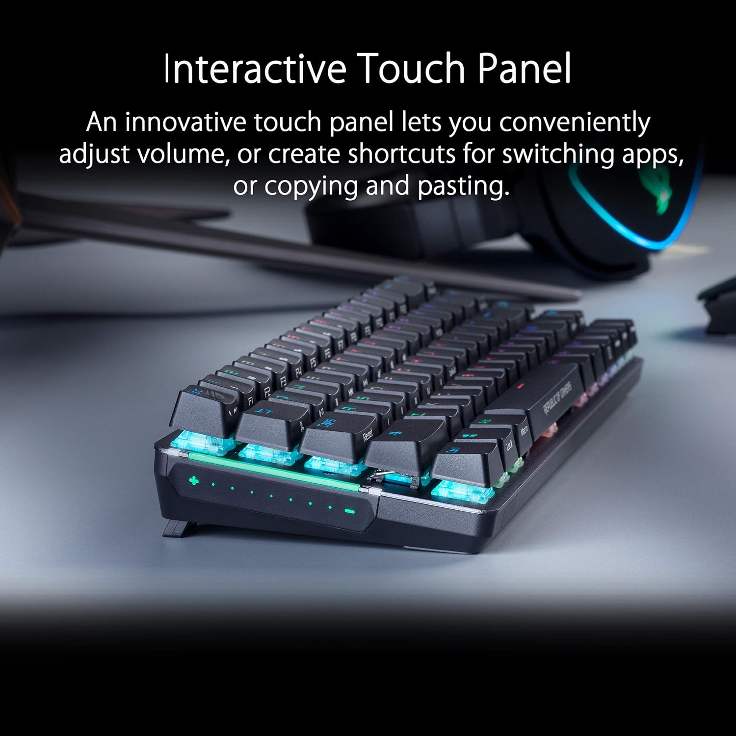 Asus M601 ROG FALCHION Wireless 65% Mechanical Gaming Keyboard | 68 Keys, Aura Sync RGB, Extended Battery Life, Interactive Touch Panel, PBT Keycaps, Cherry MX Blue Switches, Keyboard Cover Case (Certified Refurbished)