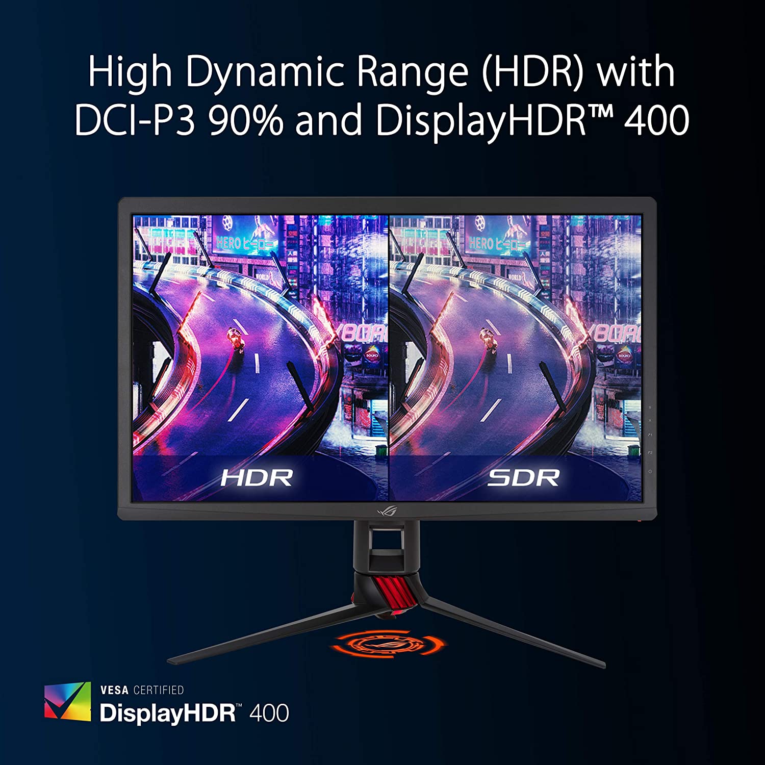 ASUS ROG Strix 27" 4K HDR DSC Gaming Monitor (XG27UQ) - UHD (3840 x 2160), IPS, 144Hz, 1ms, Adaptive-Sync, G-SYNC Compatible, DisplayHDR 400, 90% DCI-P3, Aura Sync, VESA Mountable, DisplayPort, HDMI (Certified Refurbished)