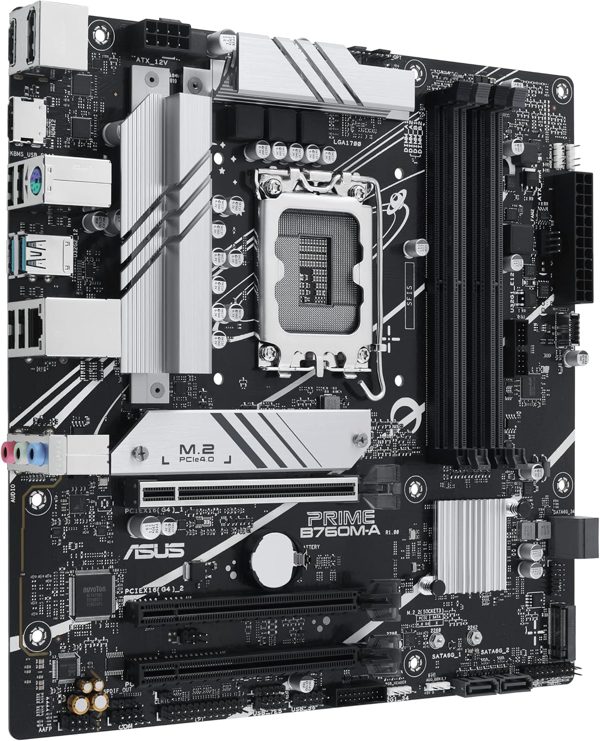 ASUS PRIME B760M-A Intel B760 (LGA 1700) mATX motherboard with PCIe 4.0, DDR5, two M.2 slots, Realtek 2.5Gb Ethernet, DisplPort, Dual HDMI, SATA 6 Gbps, rear USB 3.2 Gen 2, front USB 3.2 Gen 1 Type-C, Aura Sync (Certified Refurbished)