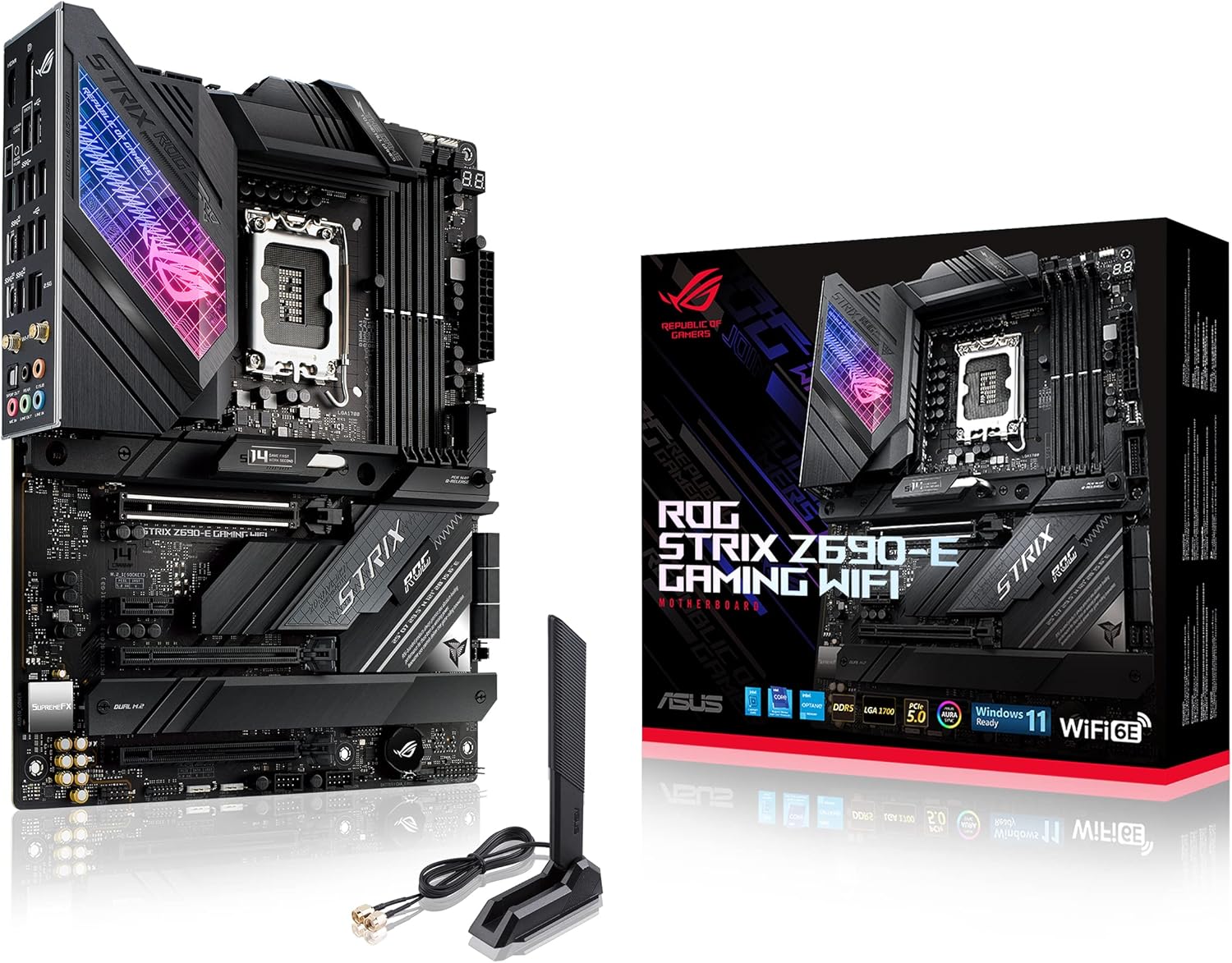 ASUS ROG Strix Z690-E Gaming WiFi 6E LGA 1700(Intel 12th Gen) ATX gaming motherboard(PCIe 5.0,DDR5,2.5 Gb LAN,Thunderbolt 4,5xM.2,1xPCIe 5.0 M.2,ROG Hyper M.2 Card,Front panel USB 3.2 Gen 2x2 Type-C) (Certified Refurbished)