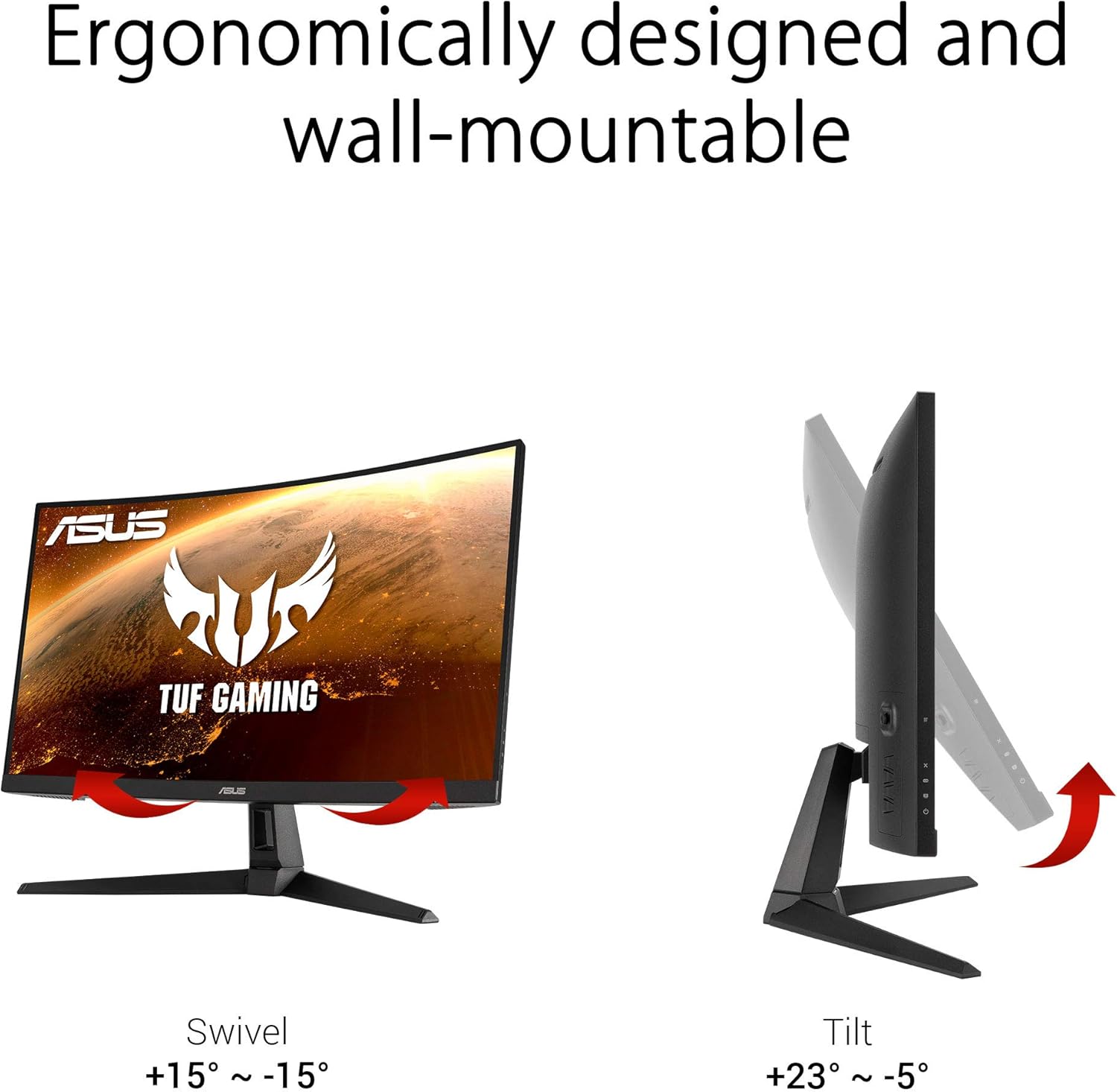 Asus TUF Gaming VG27WQ1B 27 inch Monitor | 2560 x 1440 | 165Hz, 144Hz | Extreme Low Motion Blur, HDR, Curved, FreeSync Premium | DisplayPort, HDMI | Speaker | (Certified Refurbished)