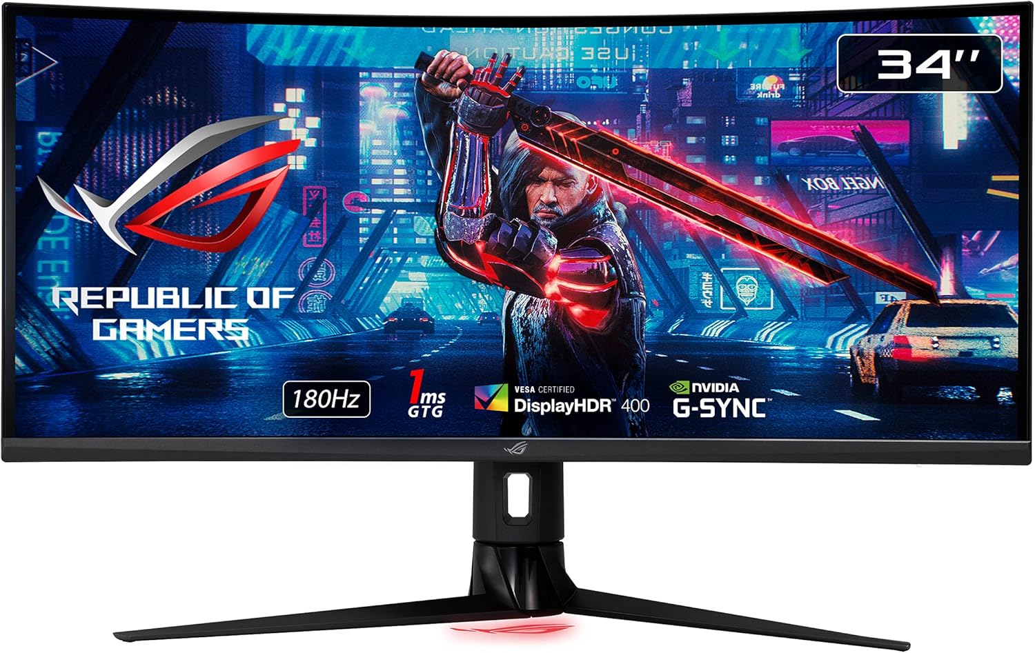 ASUS ROG Strix 34” Ultra-Wide Gaming Monitor (XG349C) - UWQHD (3440 x 1440), 180Hz, 1ms, Extreme Low Motion Blur Sync, 135% sRGB, G-SYNC, HDR 400, Eye Care, USB-C, DisplayPort, HDMI (Certified Refurbished)