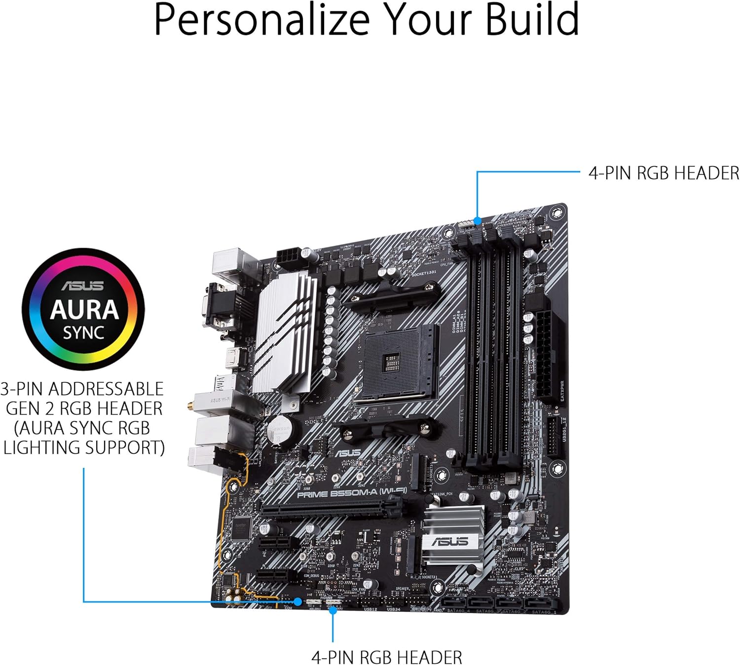 ASUS Prime B550M-A WiFi AMD (Ryzen AM4) micro ATX Motherboard with dual M.2, PCIe 4.0, Intel® WiFi 6, 1 Gb Ethernet, HDMI/D-Sub/DVI, SATA 6 Gbps, USB 3.2 Gen 2 Type-A, and Aura Sync RGB headers support (Certified Refurbished)