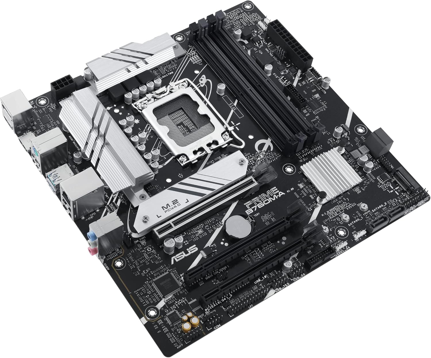 ASUS PRIME B760M-A Intel B760 (LGA 1700) mATX motherboard with PCIe 4.0, DDR5, two M.2 slots, Realtek 2.5Gb Ethernet, DisplPort, Dual HDMI, SATA 6 Gbps, rear USB 3.2 Gen 2, front USB 3.2 Gen 1 Type-C, Aura Sync (Certified Refurbished)