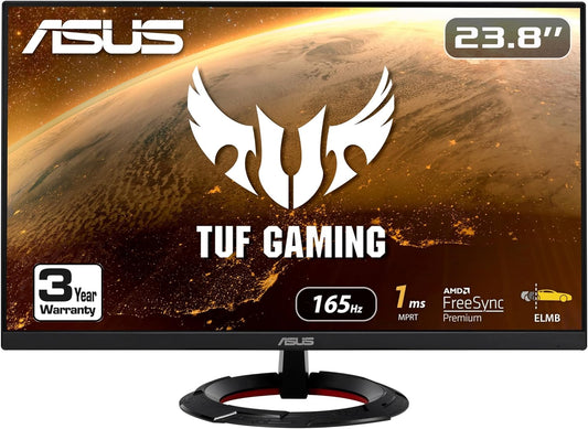 ASUS TUF Gaming 23.8” 1080P Monitor (VG249Q1R) - Full HD, IPS, 165Hz (Supports 144Hz), 1ms, Extreme Low Motion Blur, Speaker, FreeSync Premium, Shadow Boost, VESA Mountable, DisplayPort, HDMI (Certified Refurbished)