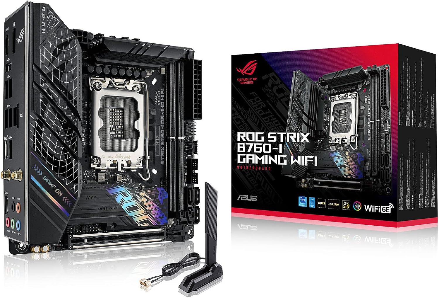 ASUS ROG Strix B760-I Gaming WiFi 6E Intel B760(13th and 12th Gen) LGA 1700 Mini-ITX Motherboard,8 + 1 Power Stages,DDR5 up to 7600 MT/s, PCIe 5.0,2xM.2 Slots,USB 3.2 Gen 2x2 Type-C,Aura Sync RGB (Certified Refurbished)