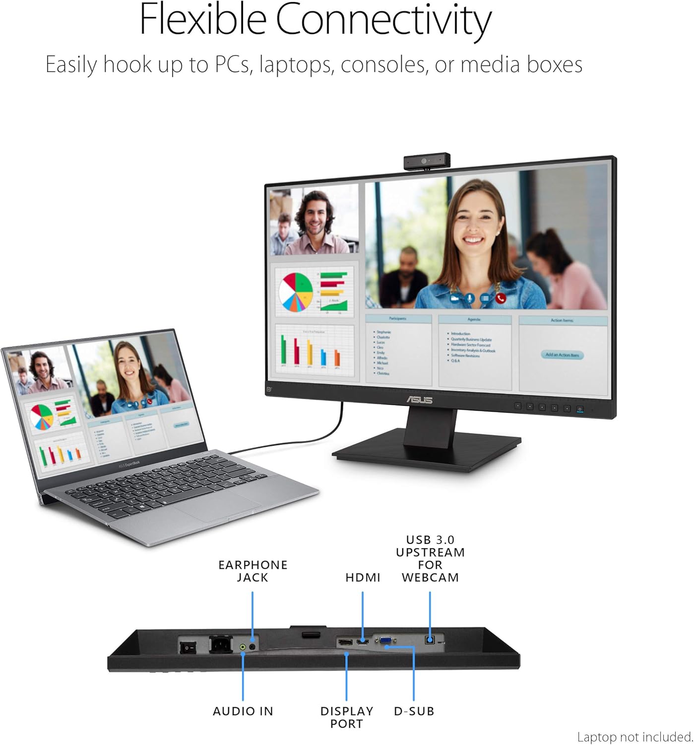ASUS BE24EQK 23.8” Business Monitor with Webcam, 1080P Full HD IPS, Eye Care, DisplayPort HDMI, Frameless, Built-in Adjustable 2MP Webcam, Mic Array, Stereo Speaker, Video Conference (Certified Refurbished)