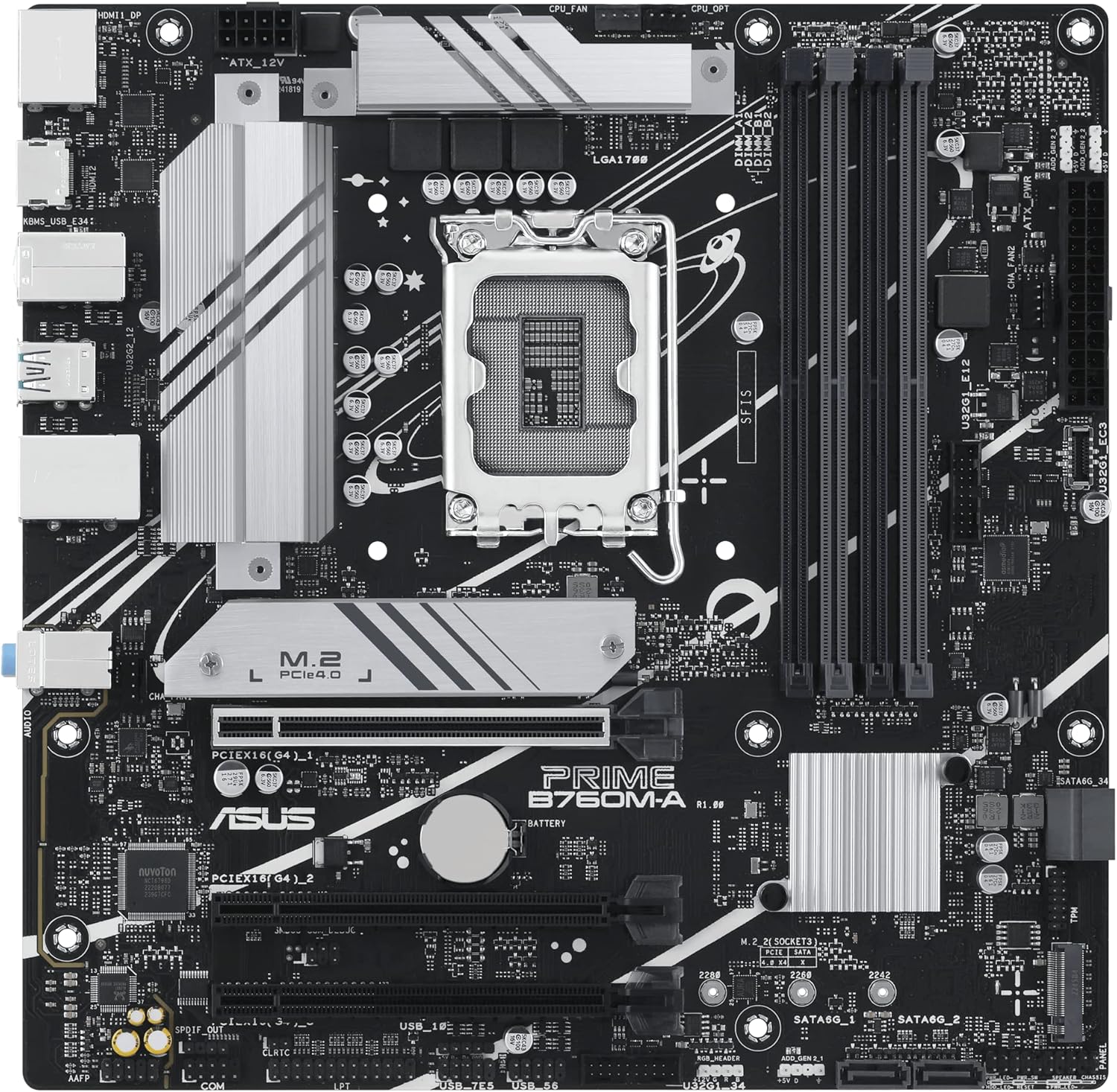 ASUS PRIME B760M-A Intel B760 (LGA 1700) mATX motherboard with PCIe 4.0, DDR5, two M.2 slots, Realtek 2.5Gb Ethernet, DisplPort, Dual HDMI, SATA 6 Gbps, rear USB 3.2 Gen 2, front USB 3.2 Gen 1 Type-C, Aura Sync (Certified Refurbished)