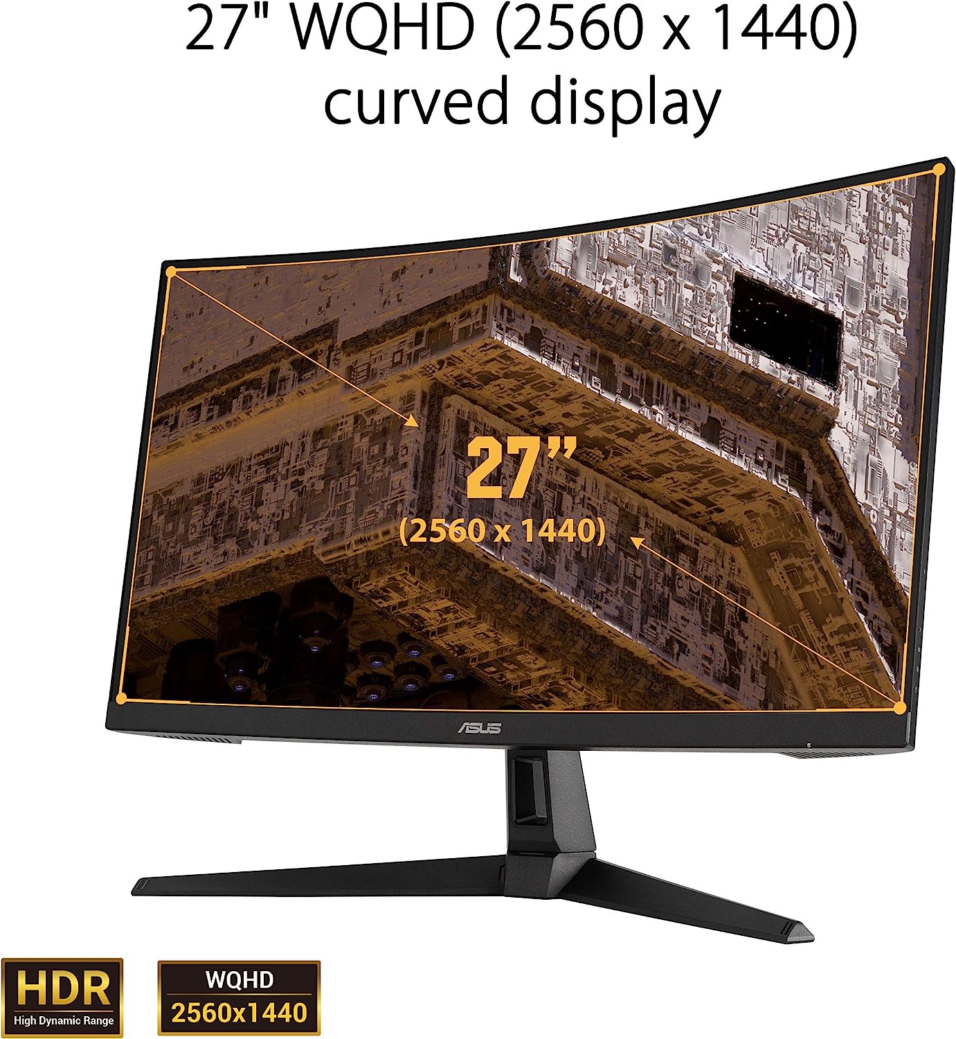 Asus TUF Gaming VG27WQ1B 27 inch Monitor | 2560 x 1440 | 165Hz, 144Hz | Extreme Low Motion Blur, HDR, Curved, FreeSync Premium | DisplayPort, HDMI | Speaker | (Certified Refurbished)