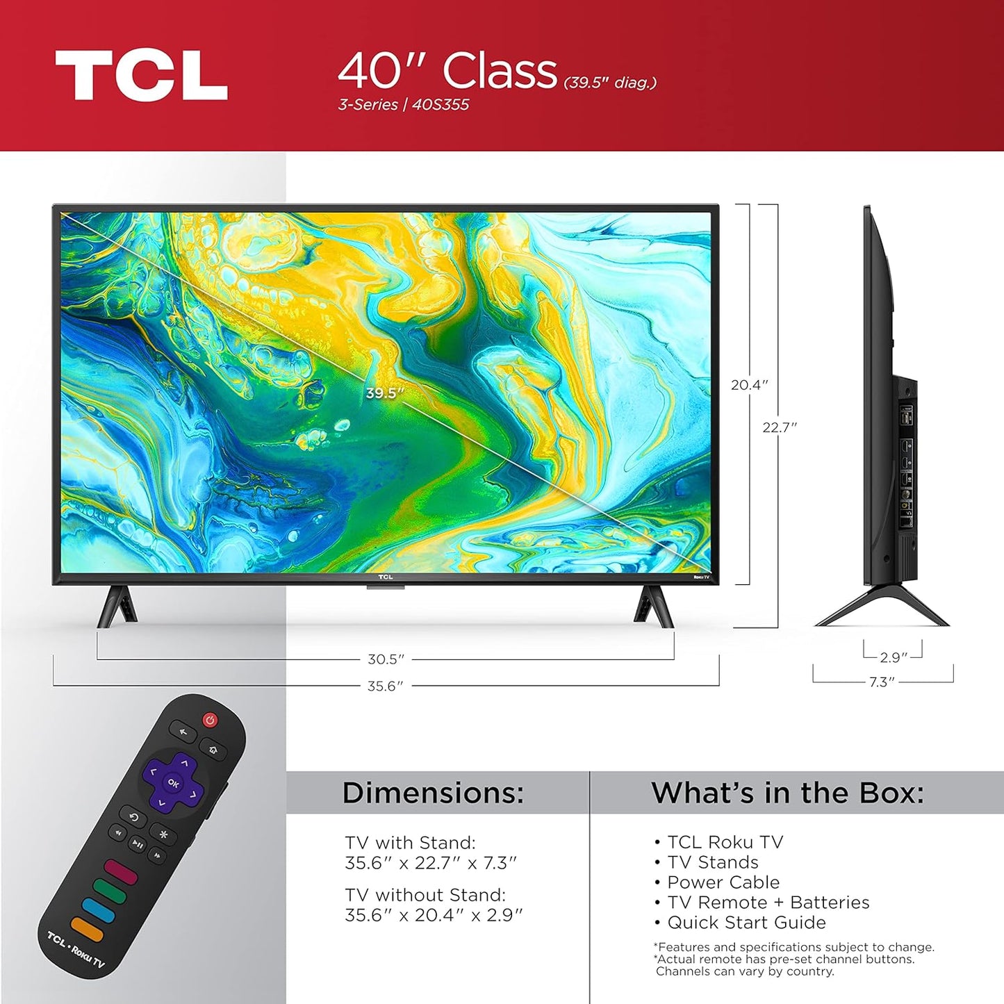 TCL 40" Class 3-Series Full HD 1080p LED Smart Roku TV - 40S355-CA (Refurbished)