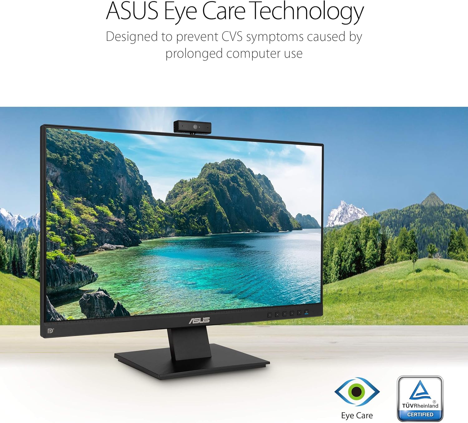 ASUS BE24EQK 23.8” Business Monitor with Webcam, 1080P Full HD IPS, Eye Care, DisplayPort HDMI, Frameless, Built-in Adjustable 2MP Webcam, Mic Array, Stereo Speaker, Video Conference (Certified Refurbished)