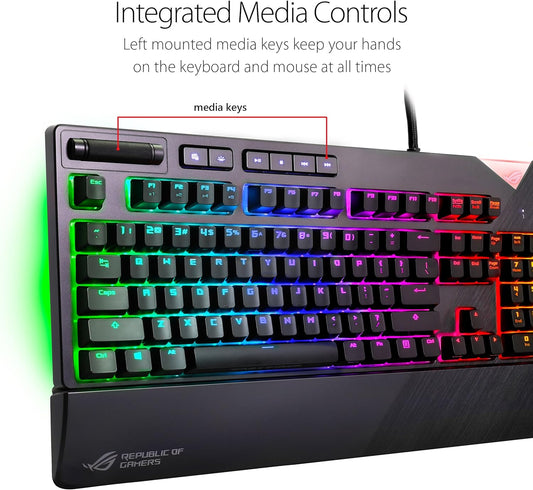 ASUS ROG Strix Flare (Cherry MX Red) Aura Sync RGB Mechanical Gaming Keyboard with Switches, Customizable Badge, USB Pass Through and Media Controls (Certified Refurbished)