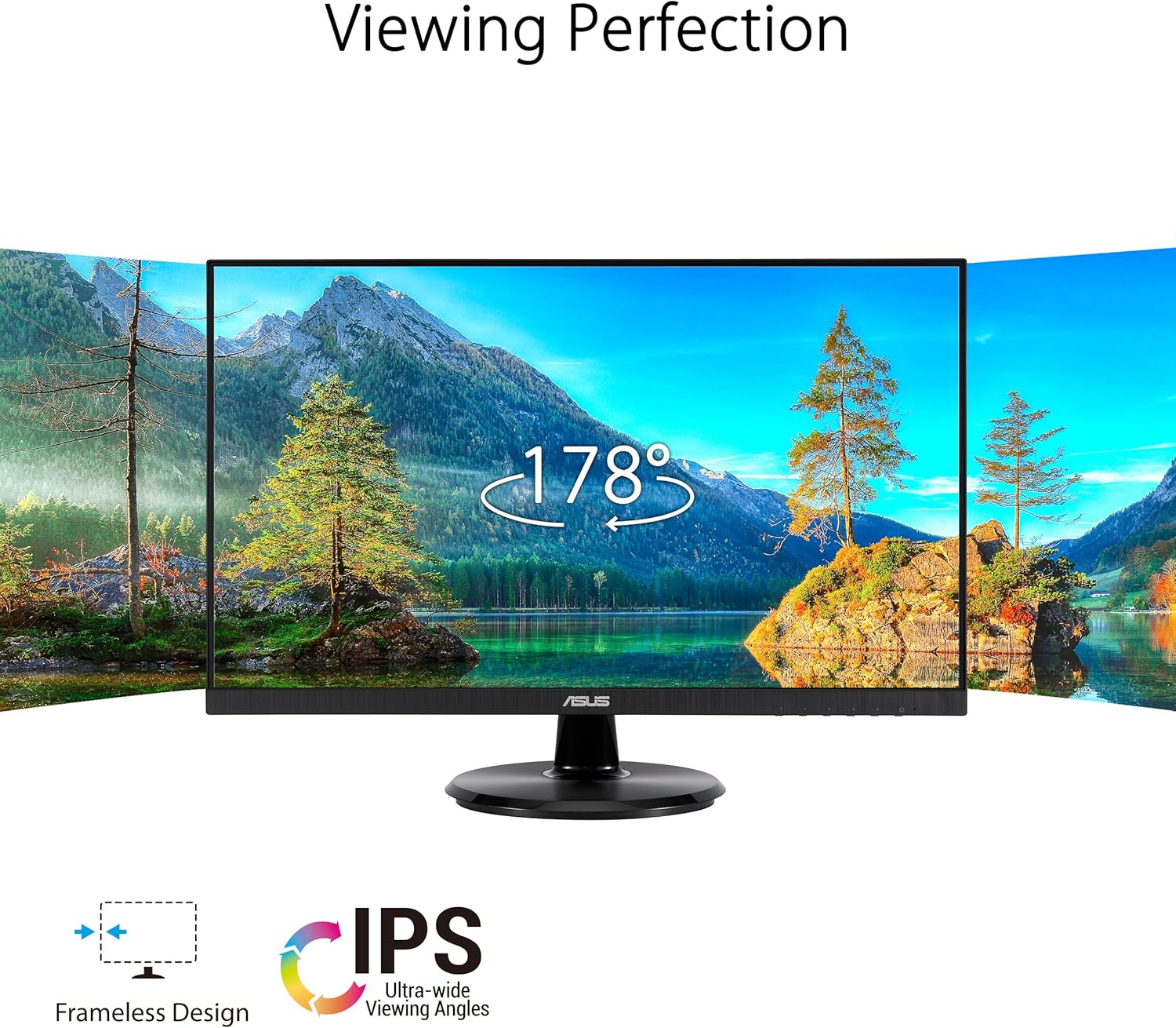 ASUS 27” 1080P Eye Care Monitor (VA27DQF) - IPS, Full HD, Frameless, 100Hz, 1ms, Adaptive-Sync, for Working and Gaming, Low Blue Light, Flicker Free, HDMI, DisplayPort (Certified Refurbished)