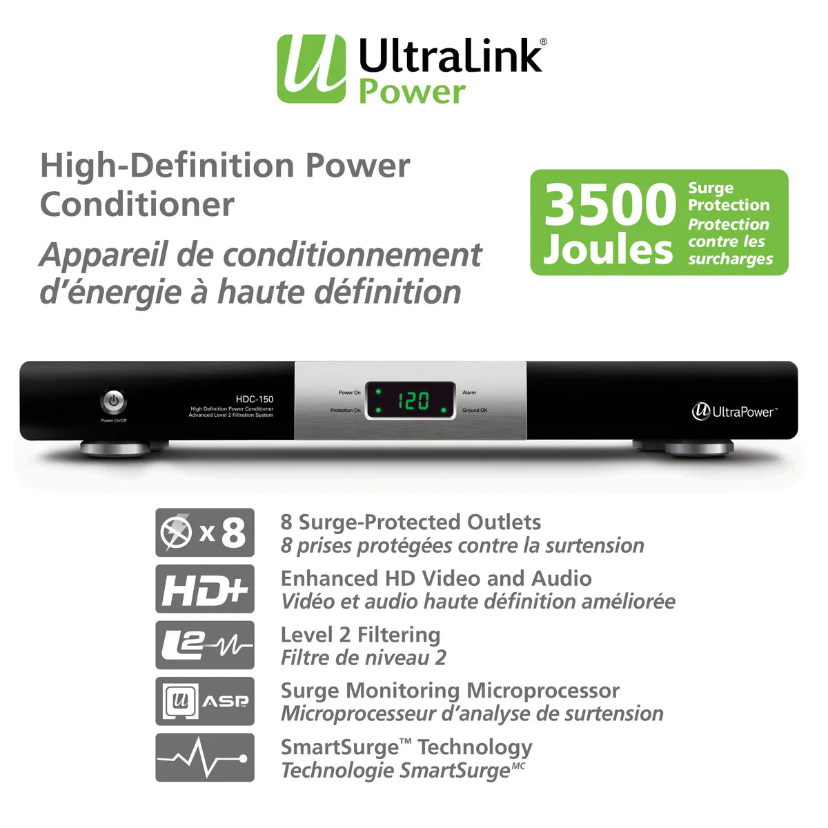 Ultralink 8 Outlet Power Conditioner With 15 Amp Circuit Breaker (HDC150RM)