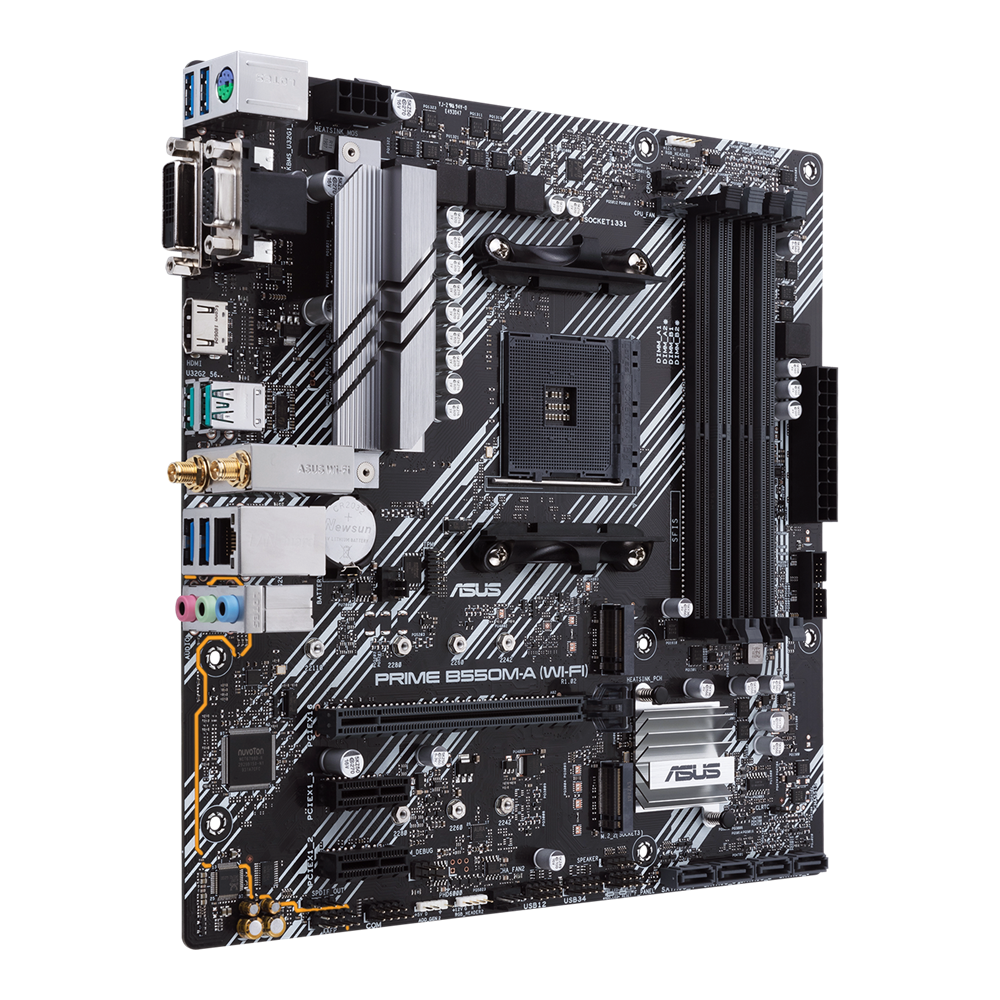 ASUS Prime B550M-A WiFi AMD (Ryzen AM4) micro ATX Motherboard with dual M.2, PCIe 4.0, Intel® WiFi 6, 1 Gb Ethernet, HDMI/D-Sub/DVI, SATA 6 Gbps, USB 3.2 Gen 2 Type-A, and Aura Sync RGB headers support (Certified Refurbished)