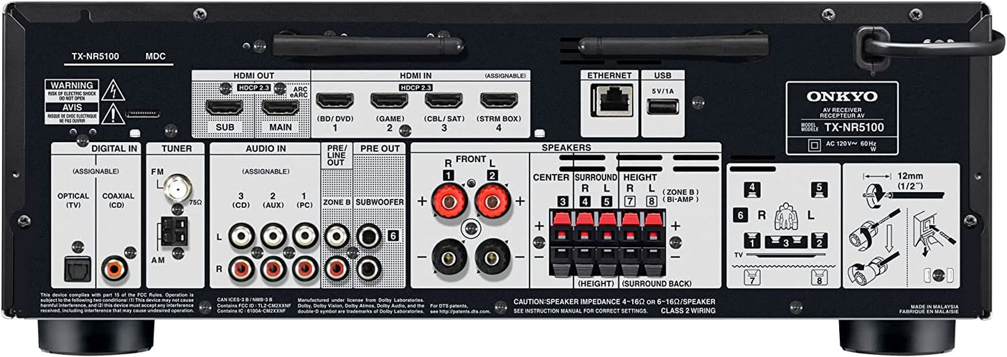 Onkyo TX-NR5100 7.2-CHANNEL 8K AV RECEIVER (Certified Refurbished)