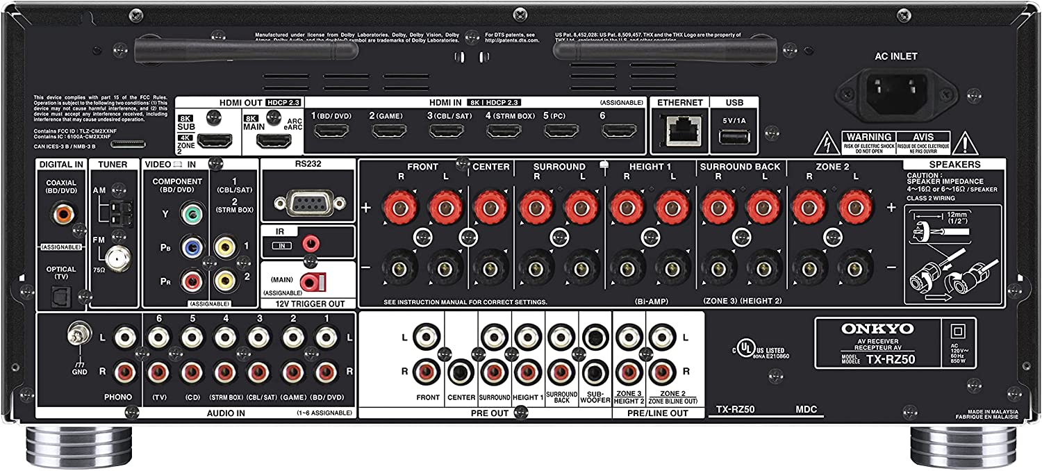 Onkyo TX-RZ50 9.2 Channel 8K HDR Network AV Receiver (Certified Refurbished)