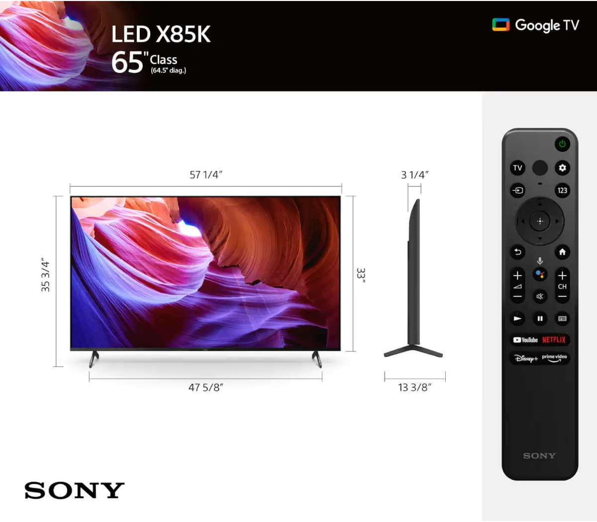 Sony 65” Class X85K 4K HDR LED TV with Google TV (2022) (Refurbished)