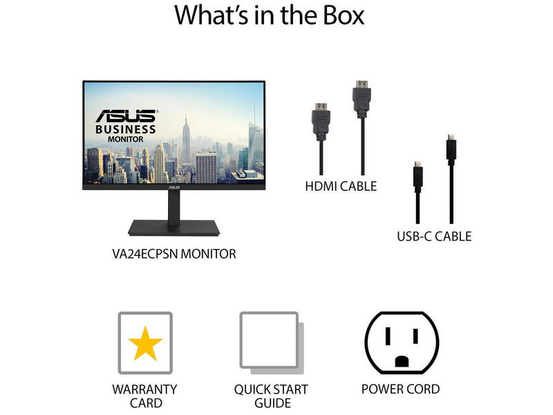 ASUS VA24ECPSN Docking Monitor – 23.8 inch, Full HD, IPS, Frameless, USB-C, RJ45, 75Hz, Adaptive-Sync, Stereo Speakers, Low Blue Light, Flicker Free, Ergonomic Design, Wall Mountable (Certified Refurbished)