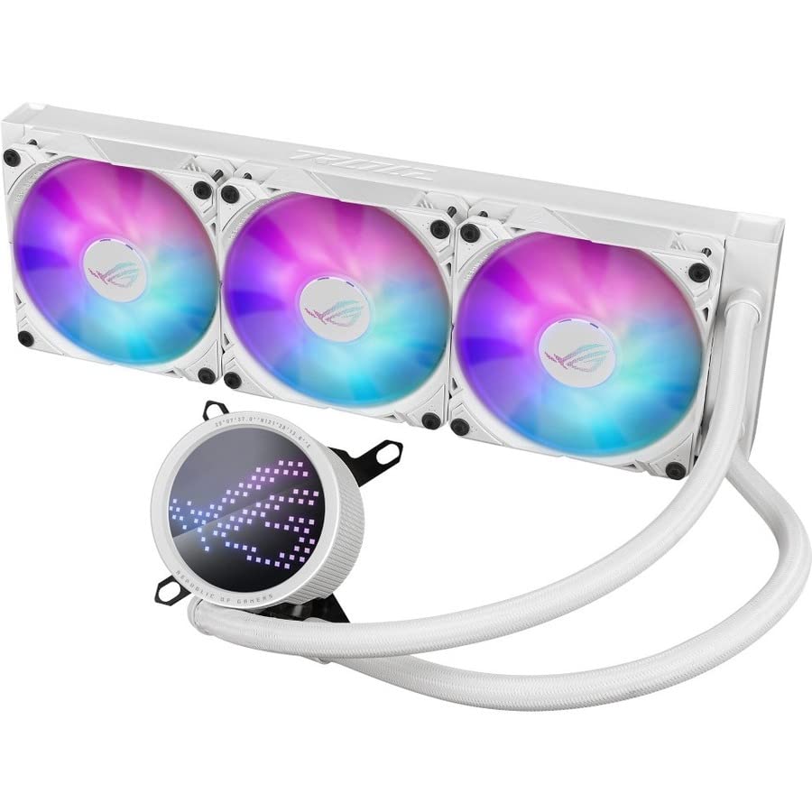 ASUS ROG Ryuo III 360 ARGB White Edition All-in-One Liquid CPU Cooler (360mm Radiator, Asetek 8th Gen Pump, Anime Matrix LED Display, ARGB Fans, Aura Sync, Intel LGA 1700/1200/115x & AMD AM5/AM4) (Certified Refurbished)