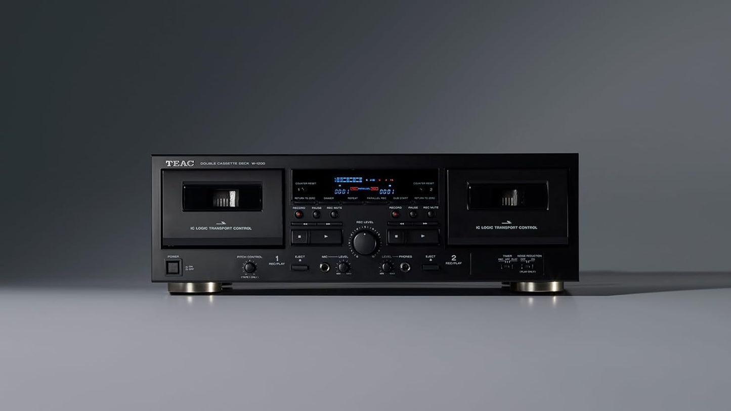 TEAC W-1200 Dual Cassette Deck with Recorder/USB/Pitch/Karaoke-Mic-in and Remote (Certified Refurbished)
