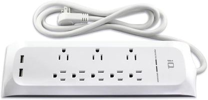 IQ PRO 8X 6ft Surge Protector Power Strip, 8 Outlets, 2 USB Ports, 400V Clamping Voltage, 125V Line Voltage, Max Spike Voltage 6KV, delivers optimal USB current automatically